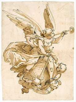 Fame mid late 16th century Pen brown ink wash Fame mid late 16th century Pen brown ink wash