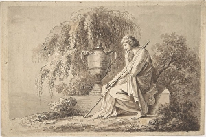 Female Figure Seated Beside Urn 1800 Pen brown ink Female Figure Seated Beside Urn 1800 Pen brown ink