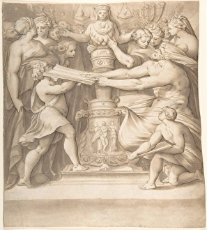 Figures Adoring Statue Magna Mater 1585 Pen brown ink Figures Adoring Statue Magna Mater 1585 Pen brown ink