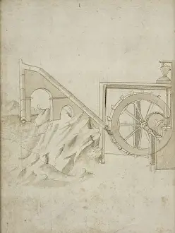 Brown Ink On Paper Art Prints: Folio 13 mill powered water siphon Edificij et