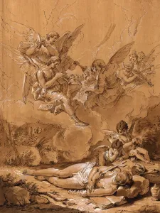 Follower of Francesco Fontebasso, Death of the Magdalene, 18th century, pen and brown ink Follower of Francesco Fontebasso, Death of the Magdalene, 18th century, pen and brown ink
