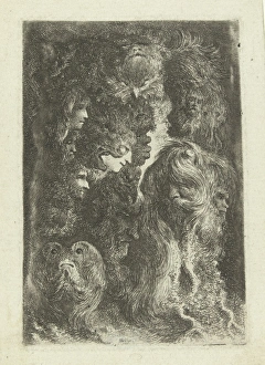 Fourteen different heads of men, women, animals and mascarons, Bartholomeus Breenbergh Fourteen different heads of men, women, animals and mascarons, Bartholomeus Breenbergh