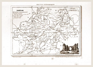 France pittoresque, Cantal, map, 19th century engraving France pittoresque, Cantal, map, 19th century engraving