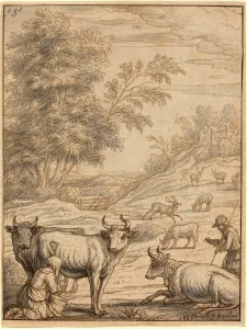 Francis Barlow (English, 1626 - 1702 or 1704), A Meadow with Cattle and Deer, 1684 Francis Barlow (English, 1626 - 1702 or 1704), A Meadow with Cattle and Deer, 1684