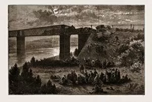 Fridge of Viana, over the Douro-Scene of the Late Railway Accident, Spain, Engraving 1873