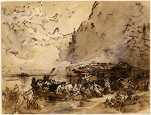 Friedrich Gauermann, German (1807-1862), A Ferry on the KAA¶nigsee, 1827-1839, pen Friedrich Gauermann, German (1807-1862), A Ferry on the KAA¶nigsee, 1827-1839, pen