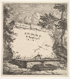 Frontispiece stepped fountain stone wall water spout pouring water Frontispiece stepped fountain stone wall water spout pouring water