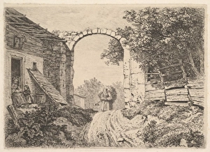 Girl Load Hay Outside Thorbogen 1817 Etching Girl Load Hay Outside Thorbogen 1817 Etching