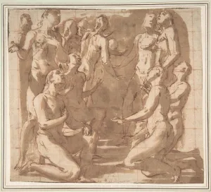 Group Nude Male Figures Kneeling Standing Supplication Group Nude Male Figures Kneeling Standing Supplication