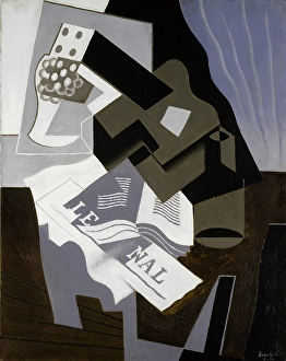 Guitare livre et journal 1920 January oil canvas Guitare livre et journal 1920 January oil canvas