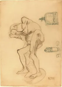 Gustav Klimt, Study of a Nude Old Woman Clenching Her Fists, and Two Decorative Objects Gustav Klimt, Study of a Nude Old Woman Clenching Her Fists, and Two Decorative Objects