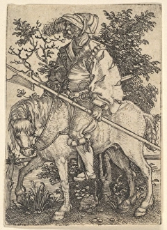 Halberdier Horseback early 16th century Engraving Halberdier Horseback early 16th century Engraving