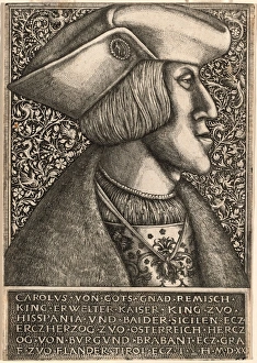 Hieronymus Hopfer, German (active c. 1520-1550 or after), Charles V, 1520, etching Hieronymus Hopfer, German (active c. 1520-1550 or after), Charles V, 1520, etching