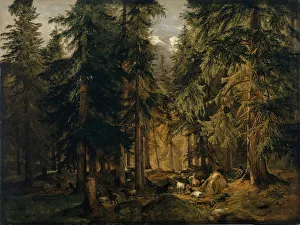 High mountain forest herd goats 1847 oil paper High mountain forest herd goats 1847 oil paper