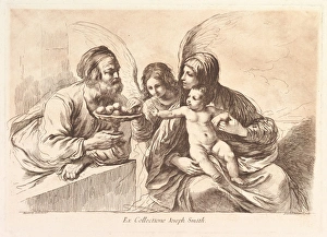 Holy Family Christ Child reaching plate fruit held Holy Family Christ Child reaching plate fruit held