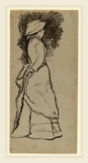 Homer Dodge Martin, Standing Woman in Profile, American, 1836-1897, black crayon Homer Dodge Martin, Standing Woman in Profile, American, 1836-1897, black crayon