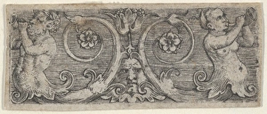 Horizontal Panel Two Tritons Foliate Tails Playing Horns Horizontal Panel Two Tritons Foliate Tails Playing Horns