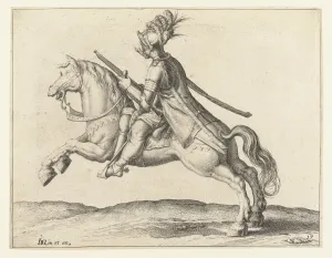 Horseman with harquebus, turned to the right, print maker: Jacob de Gheyn II workshop of Horseman with harquebus, turned to the right, print maker: Jacob de Gheyn II workshop of