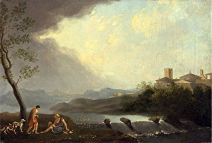 An Imaginary Italianate Landscape with Classical Figures and a Waterfall, Thomas Jones An Imaginary Italianate Landscape with Classical Figures and a Waterfall, Thomas Jones