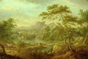 An Imaginary Landscape with a Wagon and a Distant View of a Town, Thomas Smith of Derby An Imaginary Landscape with a Wagon and a Distant View of a Town, Thomas Smith of Derby