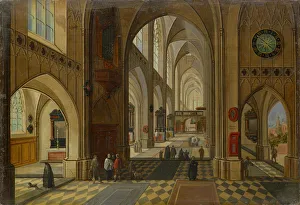 Interior gothic church oil oak wood 27 x 39 cm Interior gothic church oil oak wood 27 x 39 cm