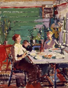 Interior Scene, Possibly in Norway Interior scene with figures at a table, possibly Interior Scene, Possibly in Norway Interior scene with figures at a table, possibly