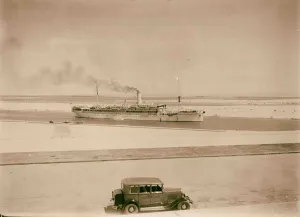 Ismailia Ship passing canal monument terrace Ismailia Ship passing canal monument terrace