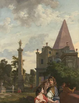 Italian Landscape three Women foreground Decoration Italian Landscape three Women foreground Decoration