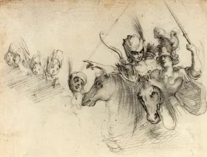 after Jacques Bellange, Figures on Horseback, black chalk on laid paper after Jacques Bellange, Figures on Horseback, black chalk on laid paper