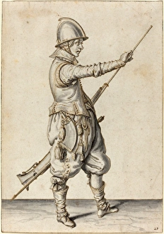 Jacques de Gheyn II (Dutch, 1565 - 1629), Elegantly Dressed Soldier Tamping His Caliver Jacques de Gheyn II (Dutch, 1565 - 1629), Elegantly Dressed Soldier Tamping His Caliver