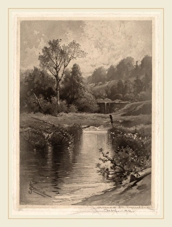 James David Smillie, Old Dam Near Montrose, American, 1833-1909, 1892, aquatint in James David Smillie, Old Dam Near Montrose, American, 1833-1909, 1892, aquatint in