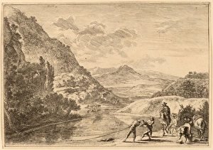 Jan Both (Dutch, 1615-1618 - 1652), Fishermen at the Tiber, near the Soracte, etching Jan Both (Dutch, 1615-1618 - 1652), Fishermen at the Tiber, near the Soracte, etching
