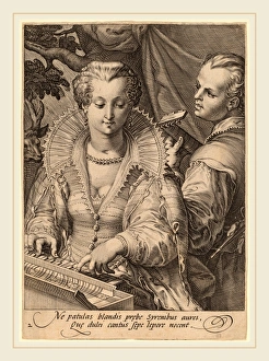 Jan Pietersz Saenredam after Hendrik Goltzius (Dutch, 1565-1607), Hearing, engraving Jan Pietersz Saenredam after Hendrik Goltzius (Dutch, 1565-1607), Hearing, engraving