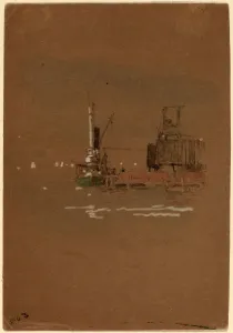 Jasper Francis Cropsey, Hudson River Brick Piers, American, 1823 - 1900, 1886, graphite Jasper Francis Cropsey, Hudson River Brick Piers, American, 1823 - 1900, 1886, graphite