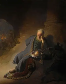 Rembrandt Prints: Jeremiah Lamenting the Destruction of Jerusalem Print, 1630 Oil on Panel