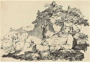 John Boyne (British, c. 1750 - 1810), Shepherd with Dog and Sheep, 1806, pen-and-tusche John Boyne (British, c. 1750 - 1810), Shepherd with Dog and Sheep, 1806, pen-and-tusche