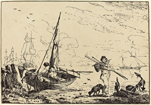John Thomas Serres (British, 1759 - 1825), Marine: Fishing Boats on Shore, Man with Oars John Thomas Serres (British, 1759 - 1825), Marine: Fishing Boats on Shore, Man with Oars