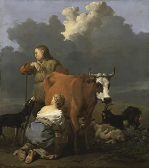 Karel Dujardin Peasant Girl Milking Cow Bond girl milking Karel Dujardin Peasant Girl Milking Cow Bond girl milking