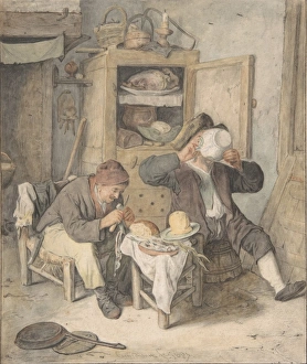 Kitchen Scene 1687 Black red chalk brown gray Kitchen Scene 1687 Black red chalk brown gray