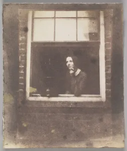 Lady Open Window Bird Cage late 1840s Salted paper print Lady Open Window Bird Cage late 1840s Salted paper print