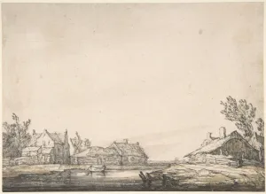 Landscape 17th century Black chalk grey green wash Landscape 17th century Black chalk grey green wash
