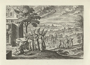 Landscape with Abraham and the Three Angels, Julius Goltzius, Hans Bol, J. Janssonius, c Landscape with Abraham and the Three Angels, Julius Goltzius, Hans Bol, J. Janssonius, c
