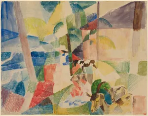Landscape children goats 1913 watercolor gouache Landscape children goats 1913 watercolor gouache