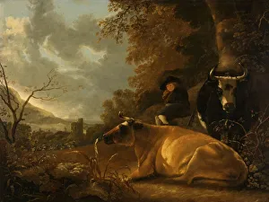 Landscape Cows Young Herdsman shepherd boy two cows Landscape Cows Young Herdsman shepherd boy two cows