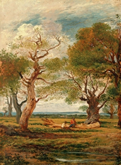Landscape with Figures Forest Scene with Bark Renders Signed and dated, lower right Landscape with Figures Forest Scene with Bark Renders Signed and dated, lower right