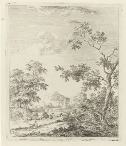 Landscape with fisherman, print maker: Johannes Janson, 1761 - 1784 Landscape with fisherman, print maker: Johannes Janson, 1761 - 1784