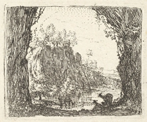 Landscape flanked trees left right foreground Landscape flanked trees left right foreground
