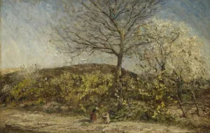 Landscape flowering orchard mother child foot Landscape flowering orchard mother child foot