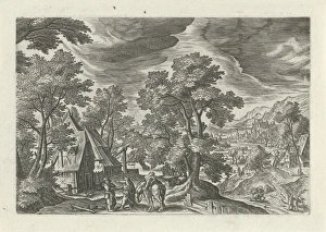 Landscape with the Good Samaritan and the injured passenger at an inn, Julius Goltzius Landscape with the Good Samaritan and the injured passenger at an inn, Julius Goltzius