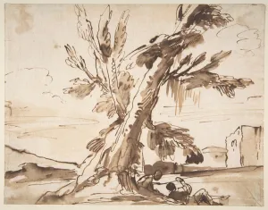 Landscape Two Men Under Tree 1612-66 Pen brown ink Landscape Two Men Under Tree 1612-66 Pen brown ink